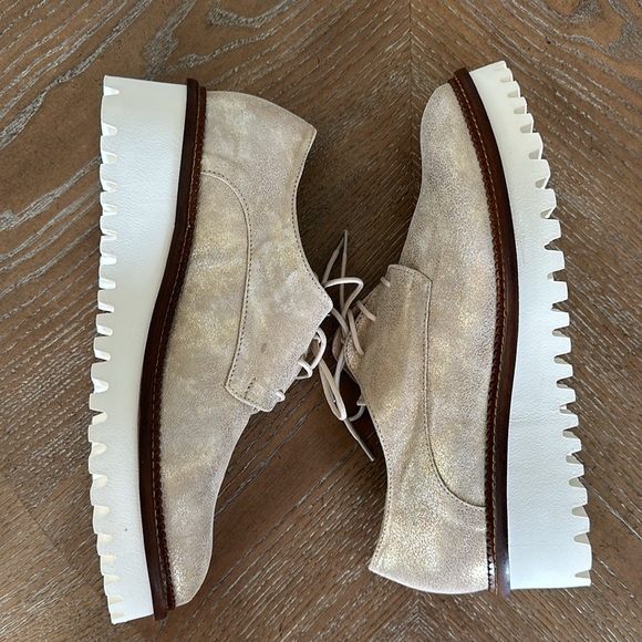 CORDANI Afton Platform Derby Gold Lace Up Loafer EU 41 Almond Toe NWOT Nordstrom - Picture 5 of 12